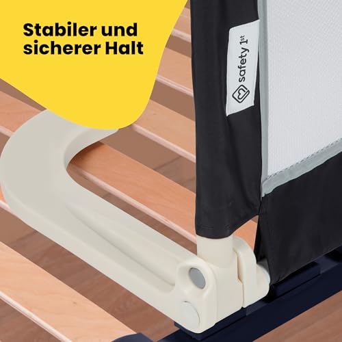 Safety 1st Portable Bed Rail, zusammenklappbares Bettgitter, Rausfallschutz, Reise, 18 M.–5J., tragbares Bettschutzgitter, Netzgewebe, leicht montierbar, automatische Sperre, leicht tragbar, Dark Grey