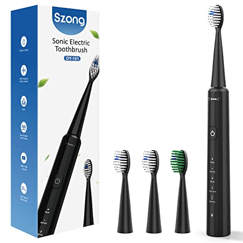 Sonic Electric Toothbrush with 4 Pack Brush Heads IPX7 Rechargeable Electric Travel All-Round Cleaning elements care toothbrush,60 Days Power Full-Automatic Black smart Sonic Toothbrush for Adult/Mens