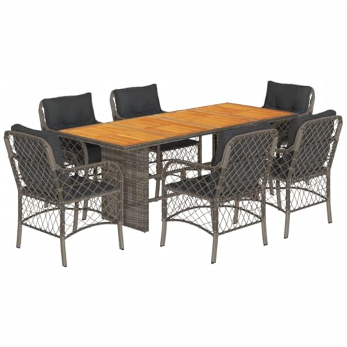 KCCKOM Garden Furniture Set 7 Piece Patio Dining Set with Cushions Gray Poly Rattan