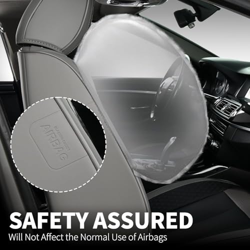 Image of FLORICH 2 Pair Car Seat Covers, Luxury Leather Seat Covers Universal Anti-Slip Driver Seat Cover, Automotive Vehicle Seat Covers fit for Trucks Vans SUVs Sedans (2 Packs, Gary&Black)
