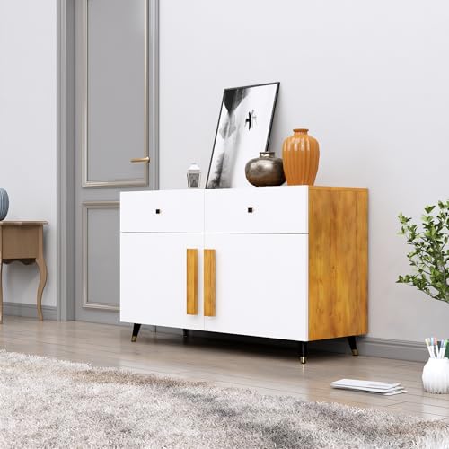 Image of Bniture Storage Cabinet Wooden for Living Room Sideboard with 2 Drawer and 2 Door | Storage Organizer Chest of Drawer Cabinet for Home Hallway Drawing Room Bedroom Kitchen | Giant Wood & Frosty White