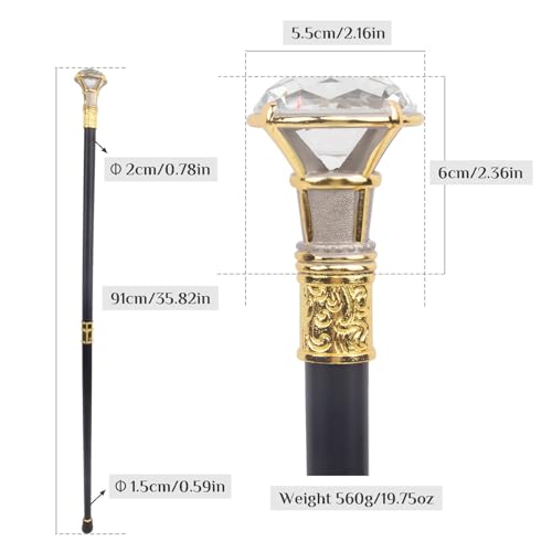 Canne en métal de 91 cm accessoires de spectacle avec tête diamant