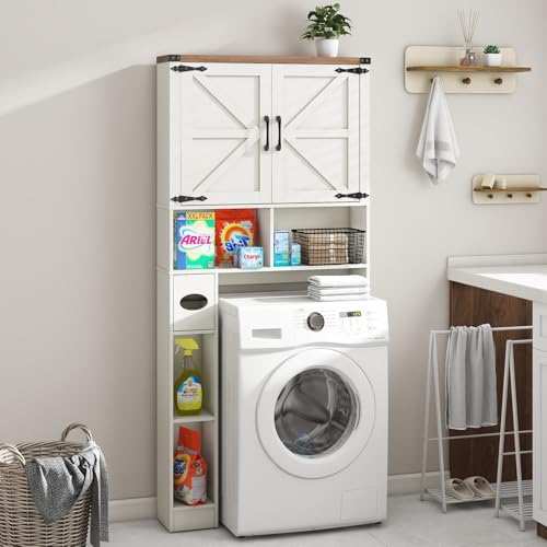 Over-The-Toilet-Storage-Cabinet-Farmhouse-Storage-Cabinet-Over-Toilet-with-2-Barn-Doors-Toilet-Paper-Holder-StandHome-Space-Saving-Toilet-Rack-for-Laundry-Restroom-Bathroom Over The Toilet Storage Cabinet Farmhouse Storage Cabinet Over Toilet with 2 Barn Doors Toilet Paper Holder StandHome Space Saving Toilet Rack for Laundry Restroom Bathroom