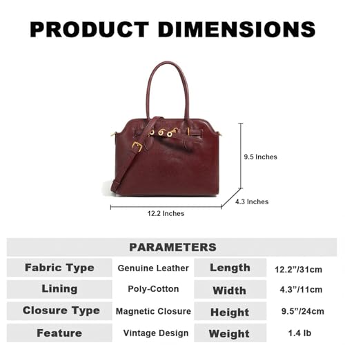 Image of Womens Leather Satchel Handbag, Top Handle Crossbody Purse | Genuine Leather, Structured Satchel, Small or Large, Top Handle, Crossbody Strap, Daily Carry, Work Travel