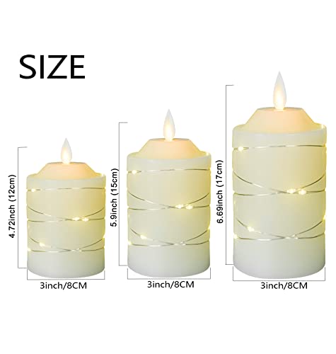 Image of Battery Operated Flameless LED Candles: with Embedded String Lights, 3 Pack Flickering Electric Candle with 10-Key Remote Control for Seasonal Festival Celebration Real Wax(Batteries not Included)