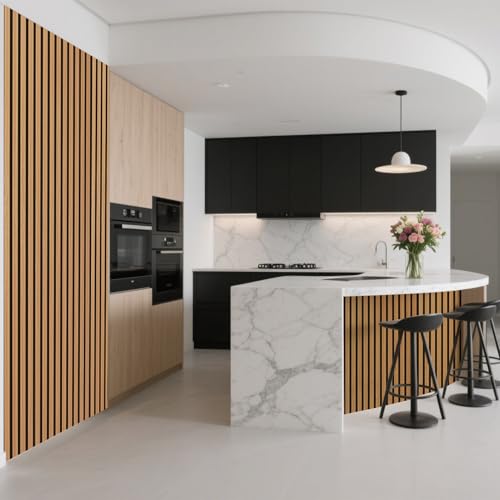 Image of Art3d Roll-Flat Acoustic Wood Slat Wall Panel, 95.3 x 23.8 in, 1-Pack, Teak