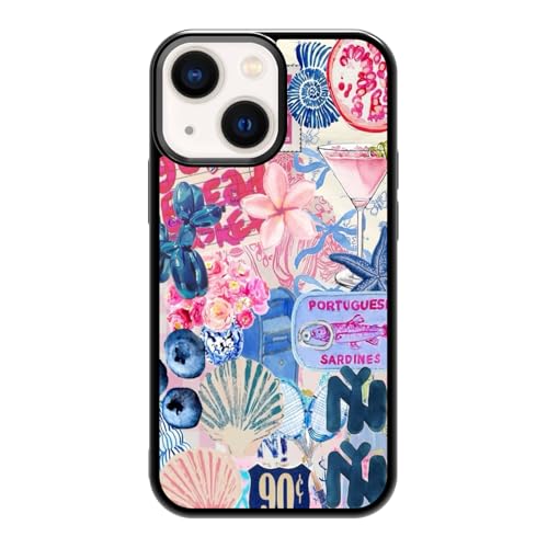 qizjio Cute Collage Phone Case Shockproof Protective Preppy Case for iPhone 13 Mini Coastal Phone Cases