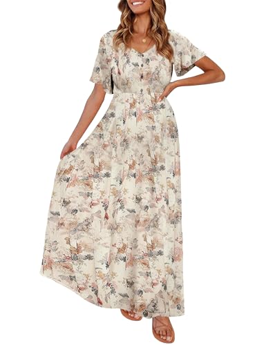 Peauty Summer Maternity Dresses for Women Maternity Photoshoot Dress with Decorative Button Baby Shower Dress, A. Whitefloral, Medium