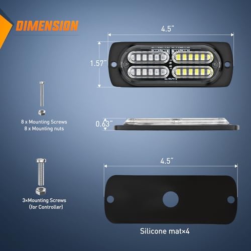 Image of Nilight 4PCS LED Strobe Lights 12V 24V Sync Feature Blue White | 24LED Emergency Hazard Warning Lights with Controller Hard Wire or Cigarette Lighter Plug for Car Truck RVs Campers