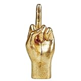 MicDecor Gold Ornament ASL Hand Sign, Middle Finger Statue Funky You Hand Gesture Sculpture Thanksgiving Day Christmas Decoration polyresin 7.8 Inch Figurine (JS0368)