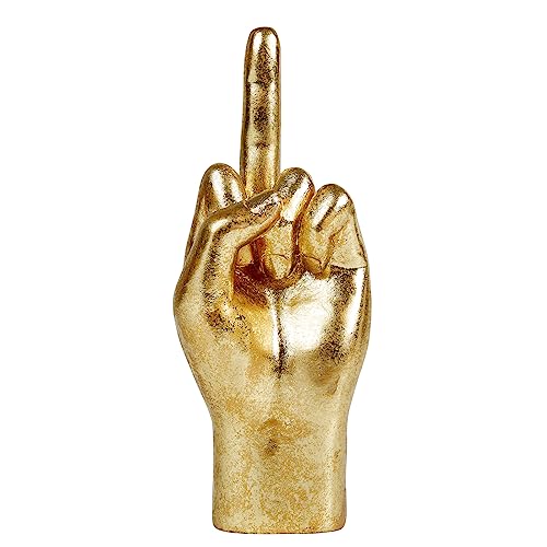 MicDecor Gold Ornament ASL Hand Sign, Middle Finger Statue Funky You Hand Gesture Sculpture Thanksgiving Day Christmas Decoration polyresin 7.8 Inch Figurine (JS0368)