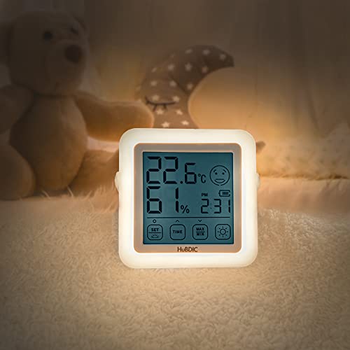 HuBDIC 目に優しい 授乳ライト 1台4役 温湿度計 USB充電式 時計 温度 湿度 LED タッチパネル 授乳灯 3段階調光 睡眠ライト 間接照明 赤ちゃん 夜間授乳 出産祝い 出産準備 ヒューイディック HT-20