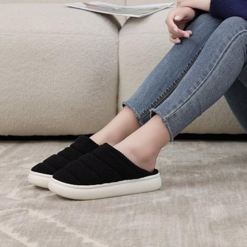 NineCiFun Womens House Shoes Warm Memory Foam Slippers for Women Indoor Soft Fleece Lined Womens Slippers Black,5-62