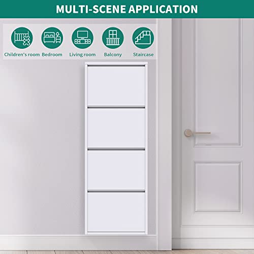 Yitahome Metal Shoe Cabinet For Entryway, Narrow Shoe Storage Organizer With 4 Flip Doors, Wall Mounted & No-Assembly Shoe Organizer, White #TOP5