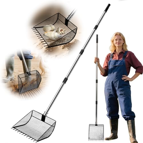 Chicken Poop Scooper for Sand, 2-in-1 Rake & Pooper Scooper with Large Sifting Shovel, Adjustable Stainless Steel Handle (36
