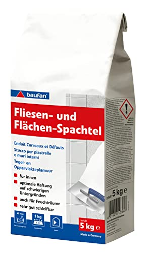 Baufan Fliesen- & Flächen-Spachtel Weiß 5kg I Spachtelmasse mit optimaler Haftung, auch auf schwierigen Untergründen I Für innen I Sehr gut schleifbar | Microcement