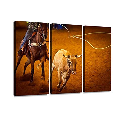 BELISIIS Rodeo Team Roping Cowboys and Pictures Arte de pared Fotografía exclusiva Cuadros abstractos vintage Impresión sobre lienzo Decoración del hogar Arte de pared 3 paneles enmarcados listos