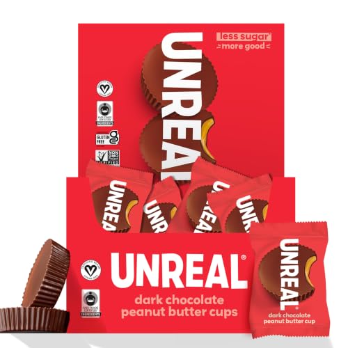UNREAL Dark Chocolate Peanut Butter Cups, 40 Individually Wrapped Cups | Rich dark chocolate and organic coconut made with only 3 ingredients, just 3g sugar, vegan, gluten free and dairy free. - image 1