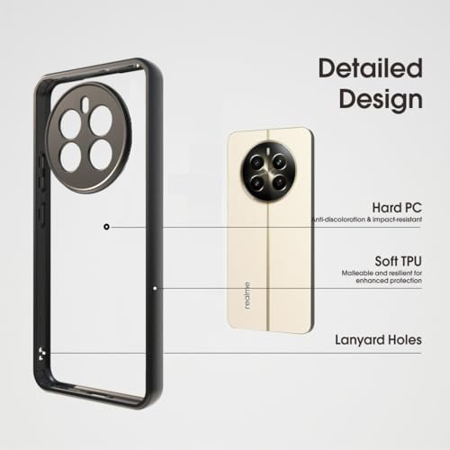 Image of REALCASE Hybrid Armor Back Cover Case for Realme 12 Plus 5G / Realme P1 5G / Narzo 70 / Narzo 70 Pro 5G | 360 Protection | Crystal Clear Hard Back Transparent Cover (Clear PC + Black TPU Bumper)