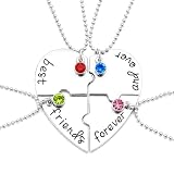 BFF Necklace for 4, Engraved Best Friends Foreverand Ever, Crystal Charm