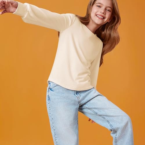 Lmdudan 2025 Girls Puff Long Sleeve Shirts Kids Casual Crewneck Soft Tunic Tops Solid Color Tees Blouse 4-13 Years4