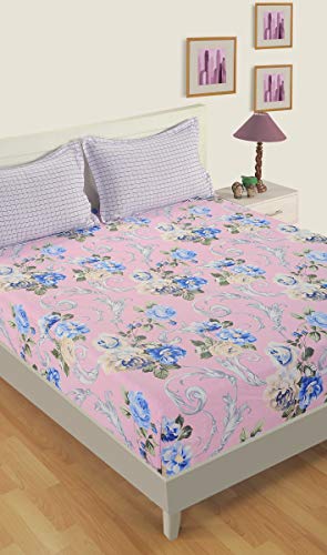 Image of Swayam Pure Cotton Double Bedsheet with 2 Pillow Covers | 160 TC Soft Breathable Bed Sheet | Floral Printed | Size 90 x 100 inch | Comfortable & Durable for Bedroom - Pink