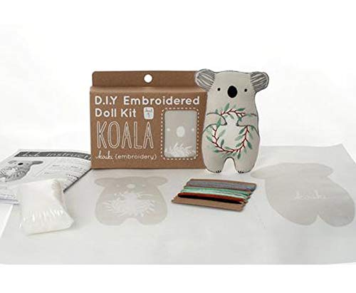 Image of Kiriki Press DIY Embroidery Doll Kit - Skill Level 1 - Beginner to Advanced Embroidery Kits for Adults Teens (3 Skill Levels) Animal Embroidery Kit - Screen Printed Pattern (Koala - Level 1)