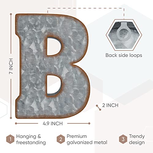 Galvanized Metal Letters For Wall Decor - 3D Letter B For Hanging Or Freestanding - Unique Blend Of Rustic, Vintage, Western, And Industrial Styles - Fits For Living Room, Lobby, Kitchen, Bedroom Decoration #TOP2