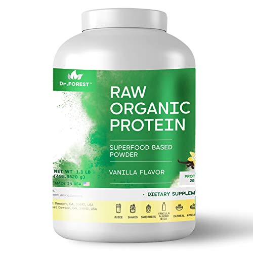 Dr. Forest Organic Raw Cold Pressed Vegan Plant Protein Powder - Add to Your Favorite Smoothies or Shakes - Non-GMO Certified Organic 20 Grams Protein per Serving, 2.2 lbs (Vanilla, 1.1 lbs)