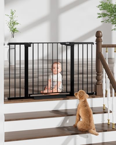 Image of Cumbor 29.7-51.5" Baby Gate Extra Wide, Safety Dog Gate for Stairs Easy Walk Thru Auto Close Pet Gates for The House, Doorways, Child Gate Includes 4 Wall Cups, Black-Mom's Choice Awards Winner
