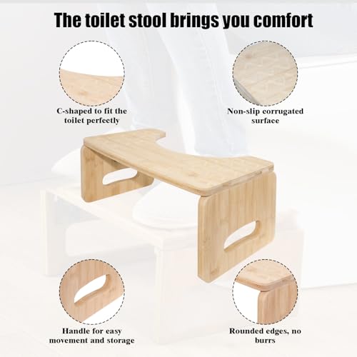 Miniatura 6 de Homshsjhkis Taburete Fisiologico De Bambú Para Adultos Y Niños, Taburete Inodoro Plegable, Ergonómico Antideslizante Portátil Escalón Para Wc, Contra Estreñimiento Y Hemorroides