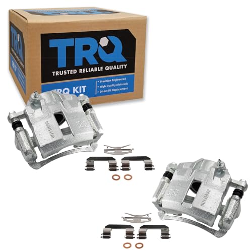 Image of TRQ Front Brake Caliper Set Zinc Coated Brackets Hardware Compatible with 2002-2005 Hyundai Elantra
