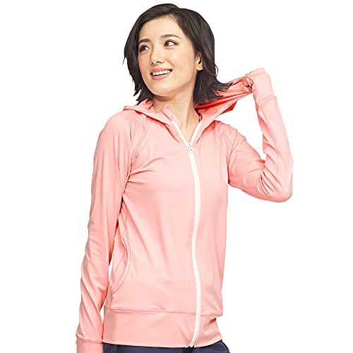 FELLOW フェロー 全38色柄 ラッシュガード パーカー レディース ラッシュパーカー 接触冷感 ラッシュ フードあり 長袖 UVカット UPF50 + 杢ピンク LLサイズ