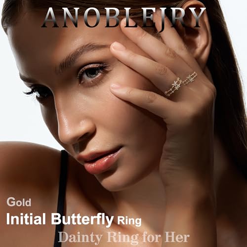 Dainty Gold Initial Ring Butterfly Rings Letter A-Z Graduation Gifts for Her Girlfriend Mother and Daughter Ring Back to School Stuff Gifts for Women Birthday Unique3