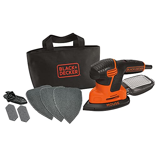 Black+Decker Dreieckschleifer Mouse KA2000 – Kraftvolle Schleifmaschine mit Staubfangbehälter inkl. Mikrofilter – Für das Abschleifen selbst an schwer zugänglichen Stellen – 1 x Schleifer 120 W