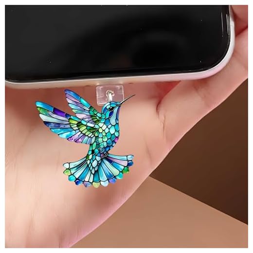 Stained Glass Hummingbird Dust Plug Acrylic Charms for electronic products,Type-C Charging Port Dust Plugs Pendant Compatible with E-Reader Phone Tablet, Gift for Christmas, Birthday, Anniversary Day