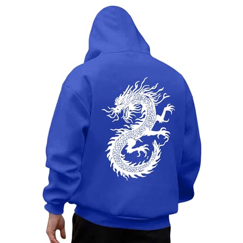 Generisch Hoody Men's Hooded Pullover Hoodie Printed Hooded Sweatshirt, Casual Pullover for Stylish Comfort Versatile Clothing, blue, L