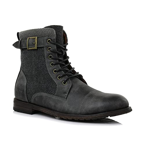 Image of Polar Fox Men's Military Style Combat Boot Collection | Men's Cap Toe Ankle Boots with Lace-Up & Side Zipper