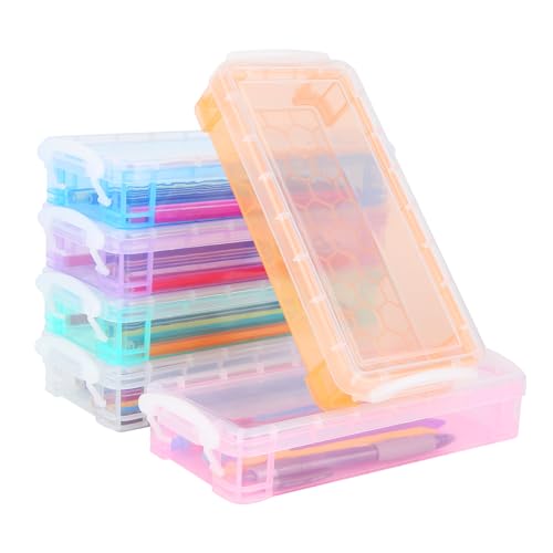 FAMCUCHE Lot de 6 boîtes à crayons empilables transparentes - 22 x 10 x 4 cm - 6 couleurs - Organisateur de bureau - Pour papeterie, crayons aquarelle,...