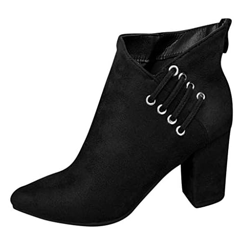 95sCloud Women's Chelsea Boots Pumps Short Shaft Suede Boots with Block Heel Women High Heels Slip Ankle Boots Outdoor Shoes Shoes (Black, 38) Cover