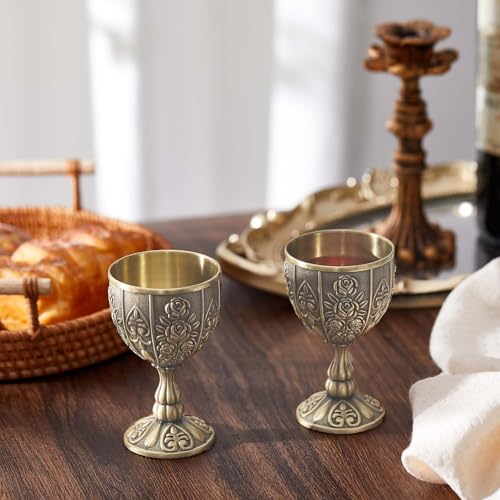 QuZCarious 4 Pcs Handmade Goblet Chalice, Vintage Engraving Wine Liqueur Cup, Vintage Chalice Medieval Goblet Wine Glass Cups, Sturdy Drinking Vessel Glasses for Weddings Home Decor Blessings