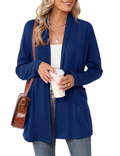 Image of Micoson Women's Long Sleeve Open Front Cardigan Casual Loose Lightweight Cardigans with Pockets