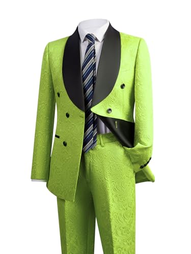 Men's Suit 2-Piece Floral Jacquard Shawl Lapel Jacket Double-Breasted Blazer & Pants Set for Wedding Prom Party