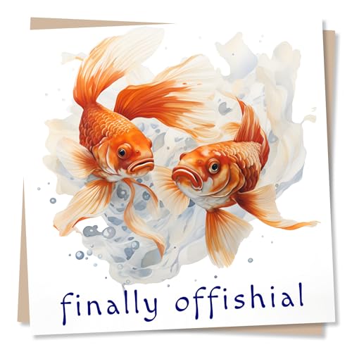 Funny Fish Engagement Card - Finally Offishial - Goldfish Design Congratulations Card - Made in UK
