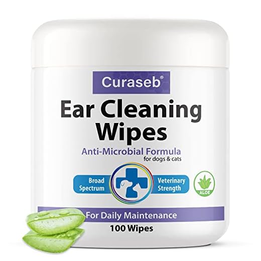 Curaseb Cat and Dog Ear Wipes - Otic Advanced Veterinary Ear Cleaner - No Sting Alcohol Free Formula - 100 Wipes