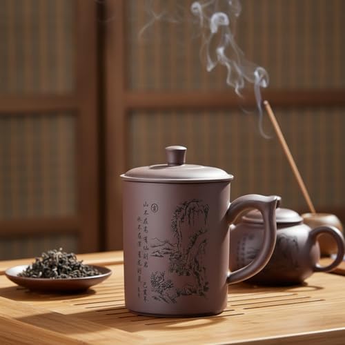 Taza de té de barro púrpura con tapa 16 oz estilo yixing miniatura 3
