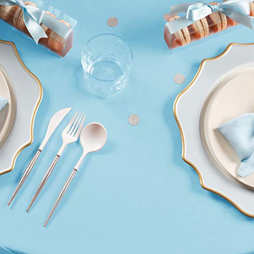 Image of Gee Di Moda Rectangle Tablecloth - 60 x 102 Inch Baby Blue Table Cloth for 6 Foot Rectangle Tables - Heavy Duty Washable Fabric - for Holiday Party, Dinner, Weddings, Baby Shower & Events