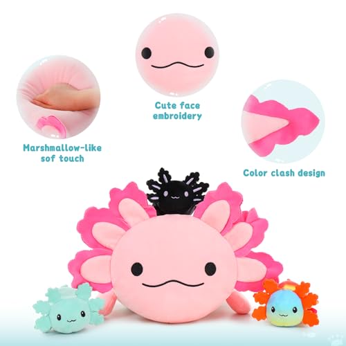 Image of MaoGoLan Giant Axolotl Plush 23.5 Inch, 3 Baby Stuffed Axolotls Inside
