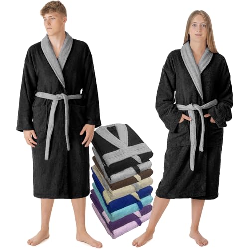 LEBENGOOD Albornoz Hombre 100% Algodón Rizo Americano 450 gsm – Bata de Baño para Ducha, Suave, Absorbente, Unisex, OEKO-TEX® (BicHomNegro, M)