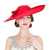 F FADVES Royal Ladies Sinamay Weddings Hats Fascinators Big Brim Kentucky Church Fedoras Hat Red